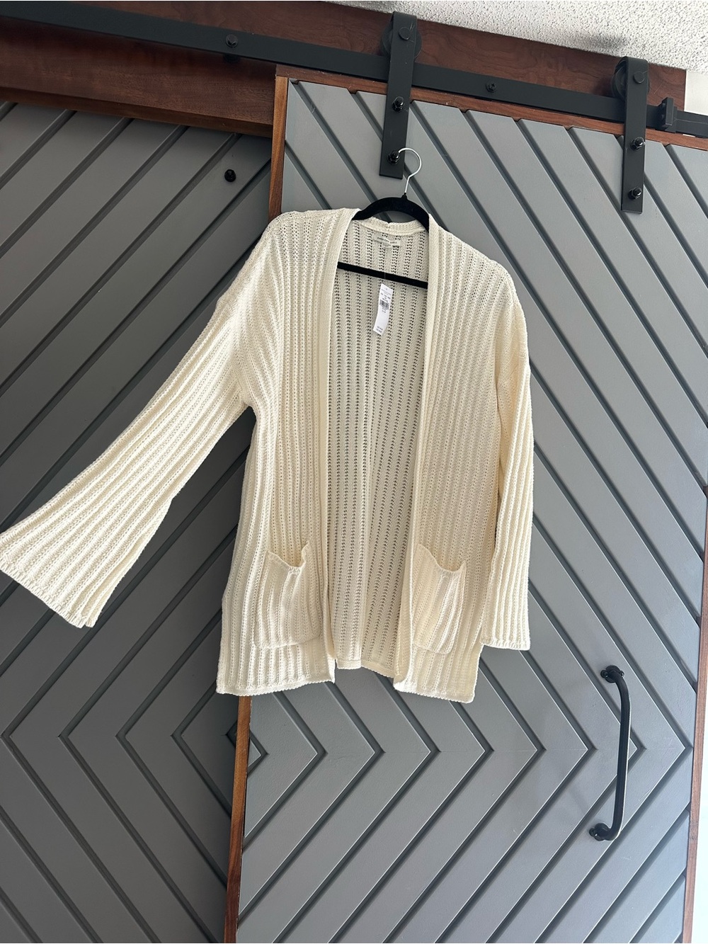 American Eagle Outfitters Cream Open-Front Ribbed Cardigan